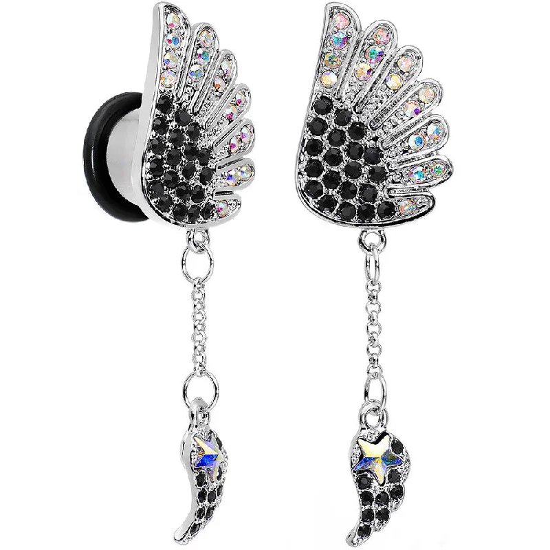 1/2 Aurora Black Gem Arial Angel Wings Dangle Plug Set