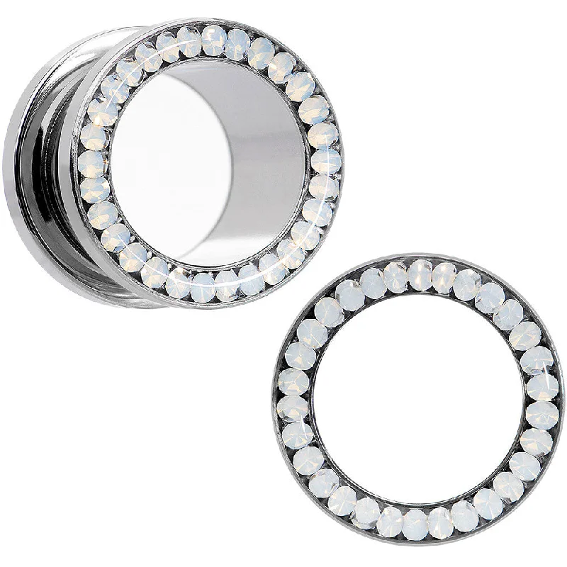 1/2 White Faux Opal Screw Fit Tunnel Plug Set