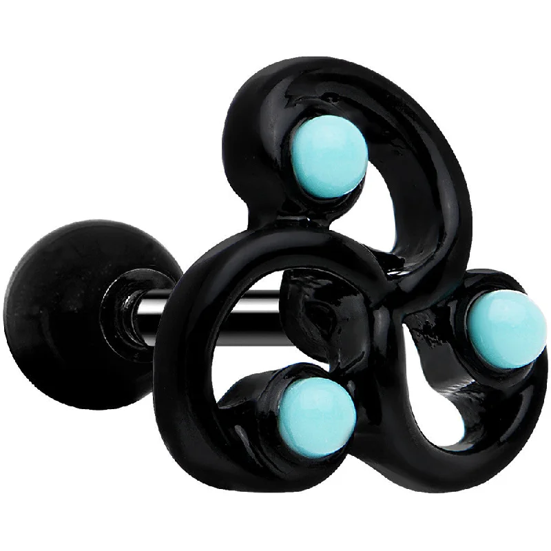 1/4 Faux Turquoise Black Trinity Swirl Tragus Cartilage Earring