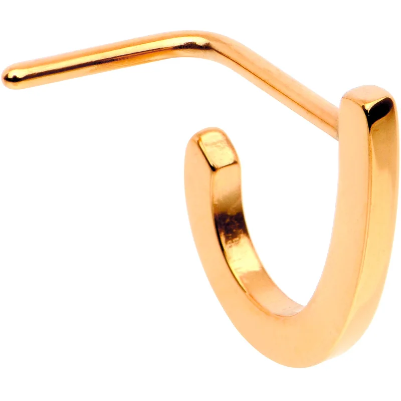 20 Gauge Rose Gold Tone Faux Hoop L Shaped Nose Ring