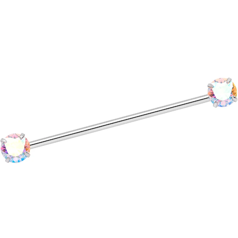 14 Gauge Aurora CZ Gem Threadless Industrial Barbell 38mm