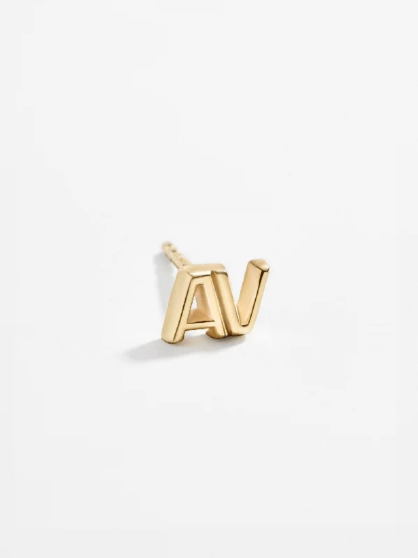 Single 18K Gold Double Initial Earring - Gold