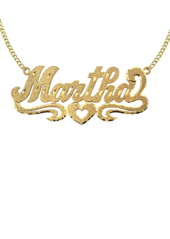 14K Gold  Diamond Cut Heart Name Plate Necklace | Style #12