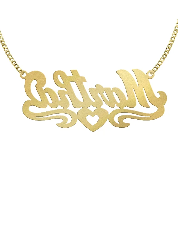 14K Gold  Diamond Cut Heart Name Plate Necklace | Style #12