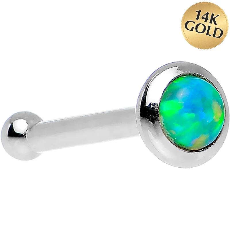 14kt White Gold 2mm Lime Synthetic Opal Nose Ring