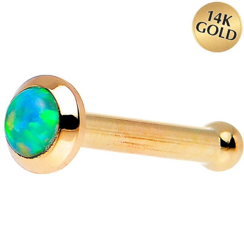 14kt Yellow Gold 2mm Lime Synthetic Opal Nose Ring