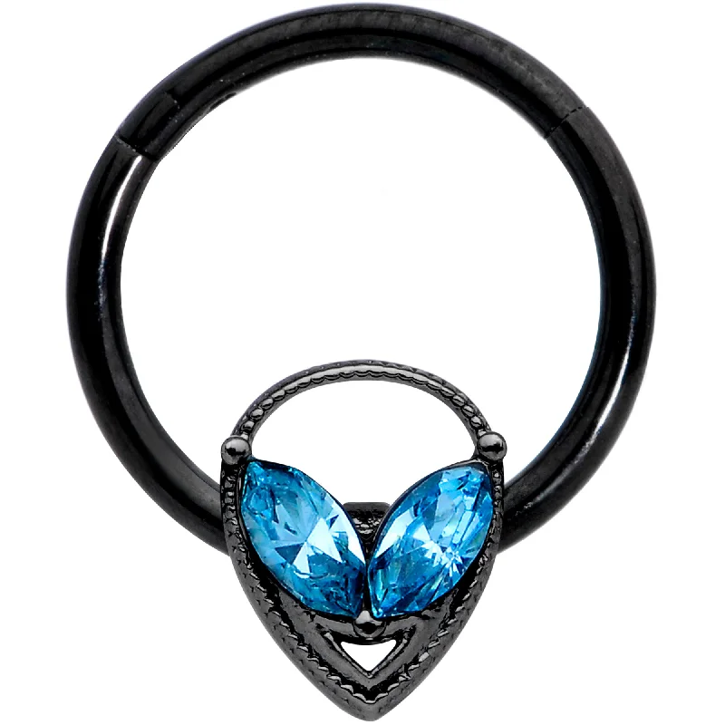 16 Gauge 3/8 Aqua Gem Black Hollow Alien Septum Ring