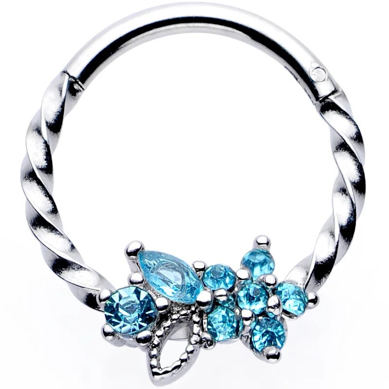 16 Gauge 3/8 Aqua Gem Star Twisted Hinged Segment Ring