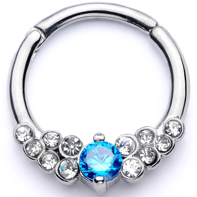 16 Gauge 3/8 Clear Blue CZ Gem Arc Hinged Segment Ring