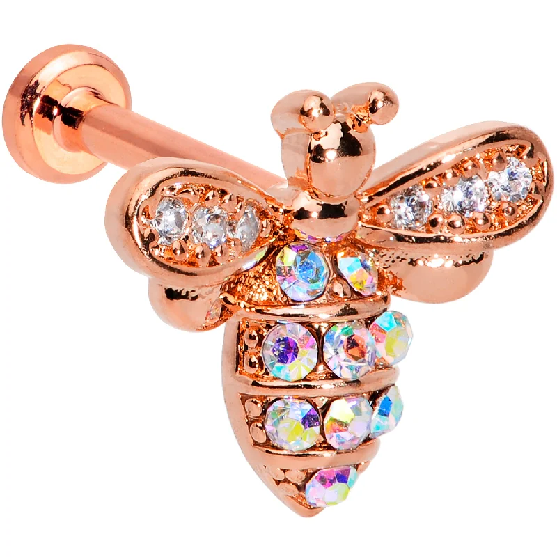 16 Gauge 5/16 Aurora CZ Gem Rose Gold Hue Bee Internal Thread Labret