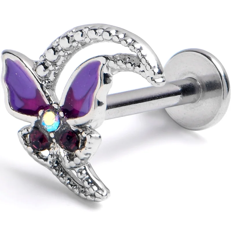 16 Gauge 5/16 Aurora Gem Butterfly Purple Beauty Labret Monroe Tragus