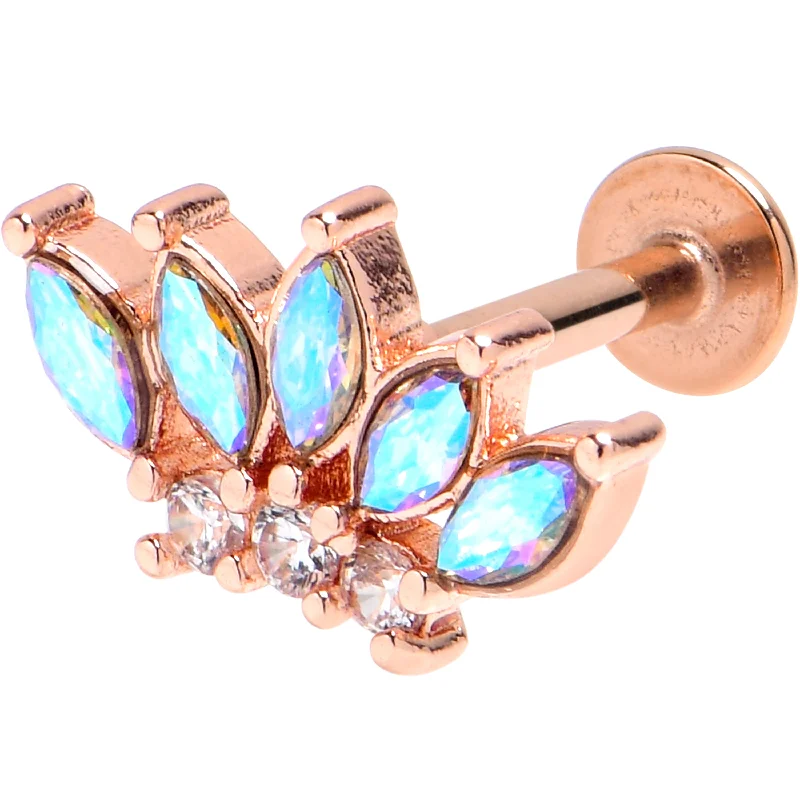 16 Gauge 5/16 Aurora Gem Rose Gold Tone Fashion Fan Labret Monroe Tragus