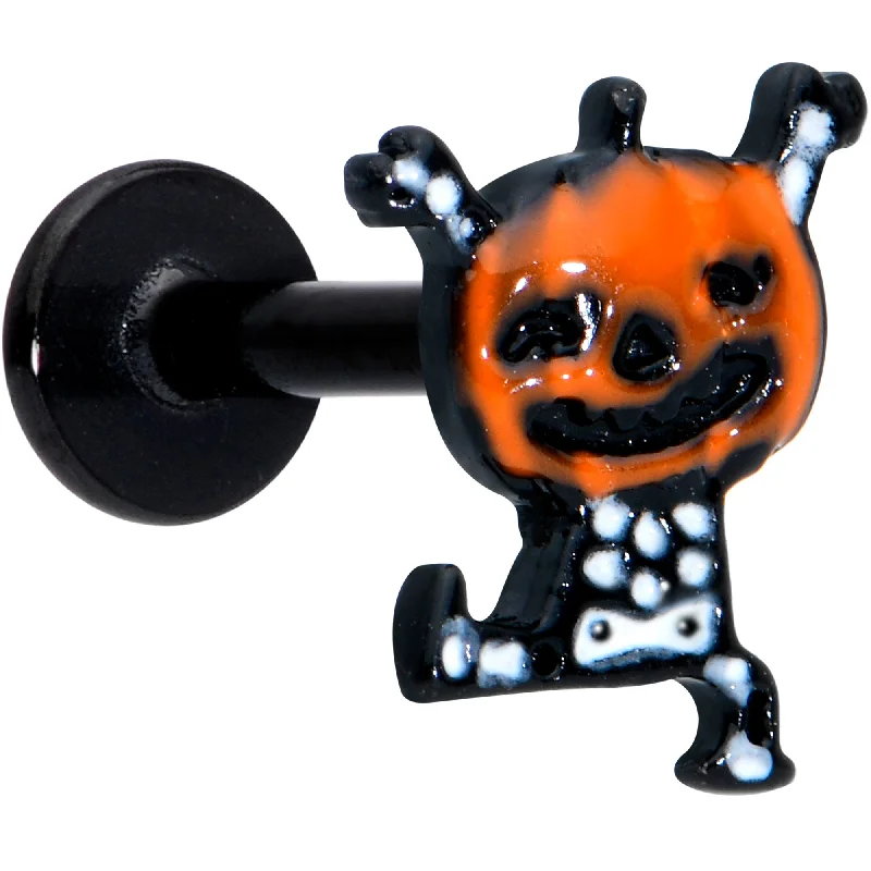 16 Gauge 5/16 Black Dancing Skeleton Pumpkin Halloween Labret Tragus