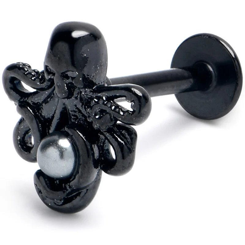 16 Gauge 5/16 Black Faux Pearl Treasure Octopus Labret Monroe Tragus