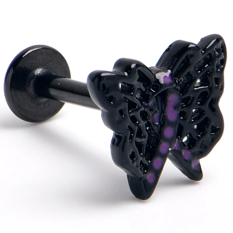 16 Gauge 5/16 Black Purple Beauty in Flight Butterfly Labret Tragus