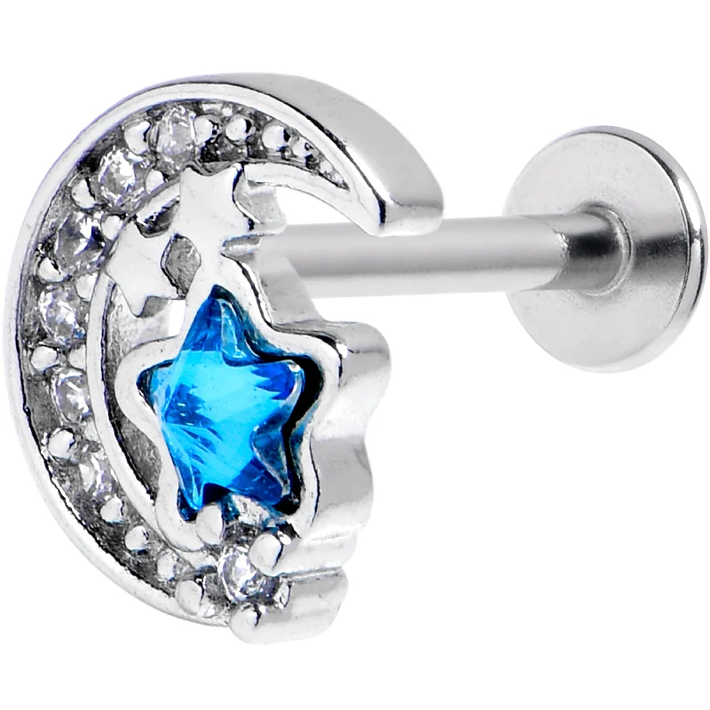 16 Gauge 5/16 Blue Clear CZ Gem Starry Night Sky Labret Monroe Tragus