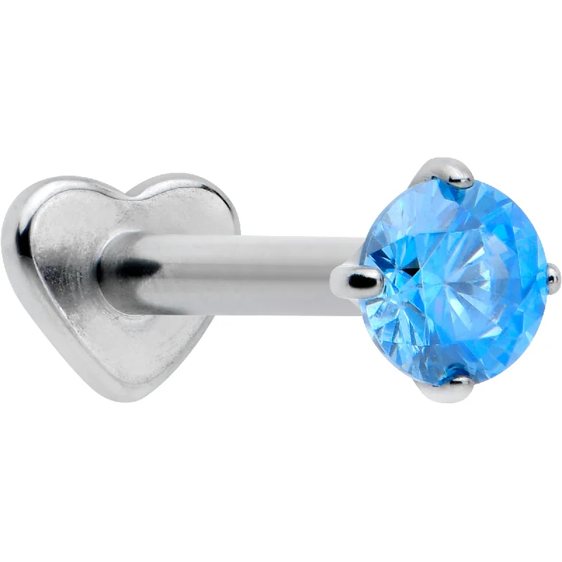 16 Gauge 5/16 Blue CZ ASTM F-136 Implant Grade Titanium Threadless Heart End Labret