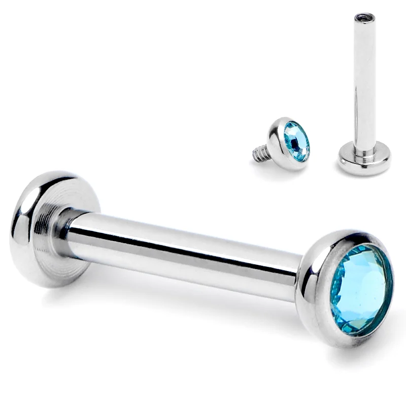 16 Gauge 5/16 Blue CZ Gem ASTM F-136 Implant Grade Titanium Internally Threaded Labret