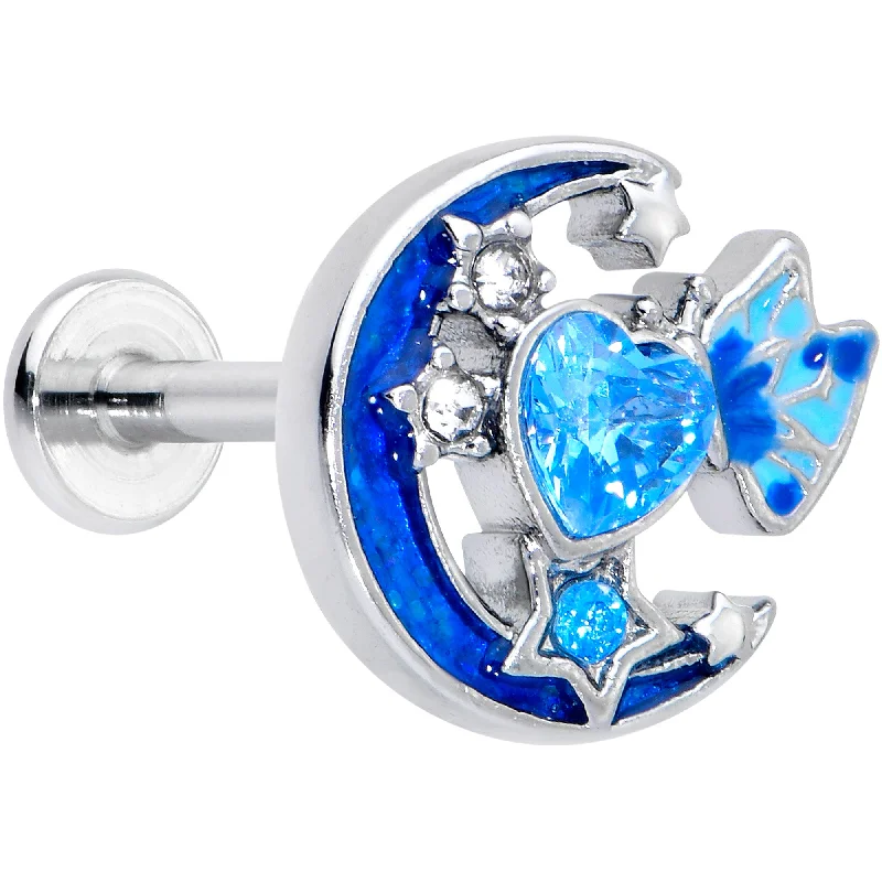 16 Gauge 5/16 Blue CZ Gem Butterfly Love Heart Labret Monroe Tragus