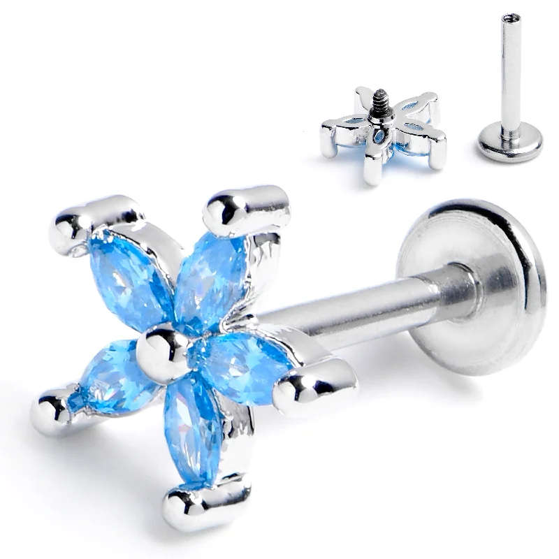 16 Gauge 5/16 Blue CZ Gem Flower Fantastic Internally Threaded Labret