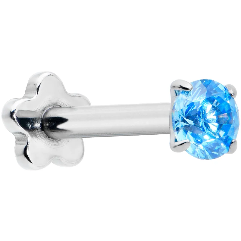 16 Gauge 5/16 Blue CZ Gem G23 Titanium Threadless Flower Labret Tragus