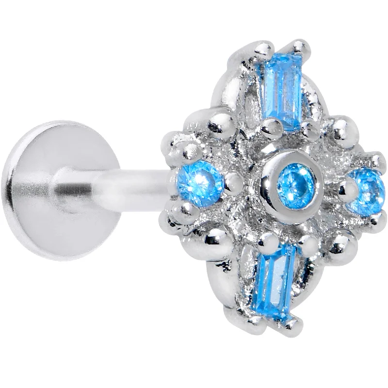 16 Gauge 5/16 Blue CZ Gem Opulent Cross Labret Monroe Tragus