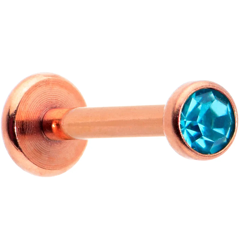 16 Gauge 5/16 Blue Gem Rose Gold Tone Threadless Labret Monroe Tragus