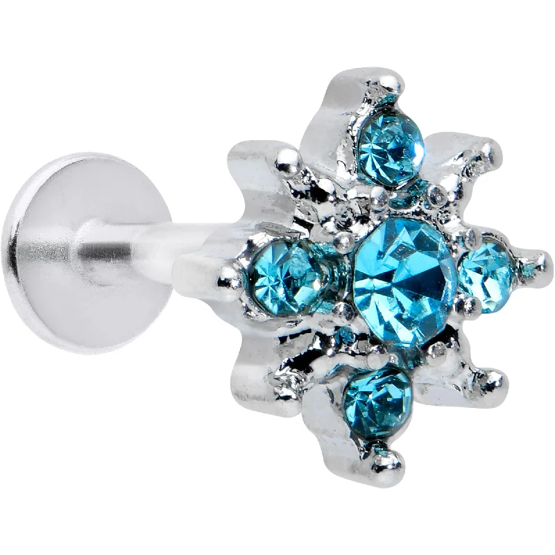 16 Gauge 5/16 Blue Gem Stylish Snowflake Labret Monroe Tragus