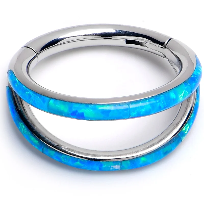 16 Gauge 5/16 Blue Synthetic Opal ASTM F-136 Implant Grade Titanium Double Hinged Segment Ring