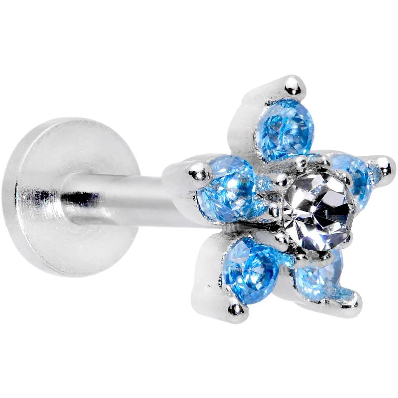 16 Gauge 5/16 Clear Blue CZ Gem Star Internally Threaded Labret Tragus