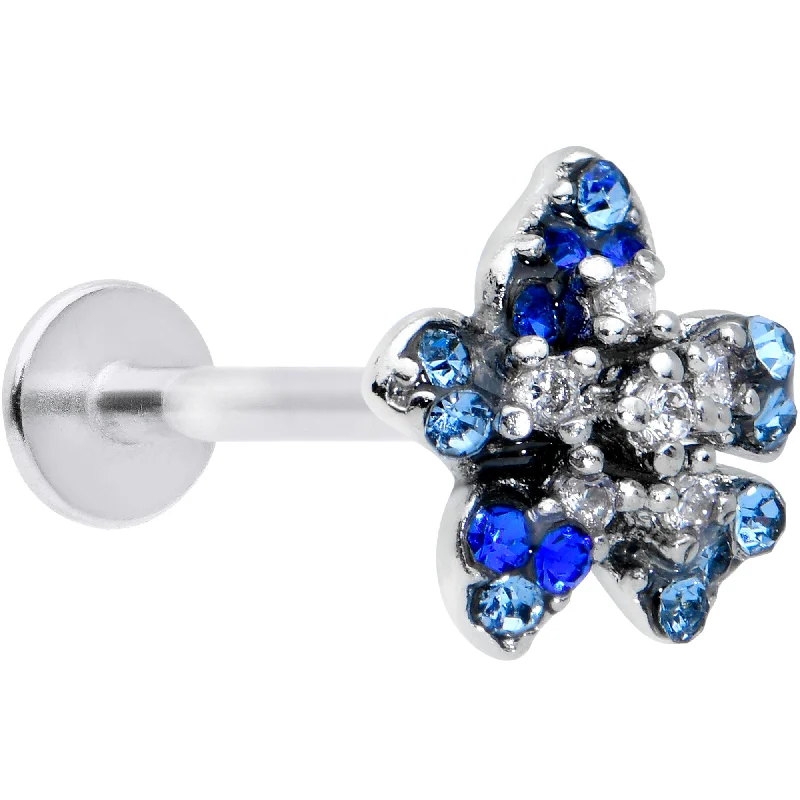 16 Gauge 5/16 Clear Blue Gem Evening Flower Labret Monroe Tragus