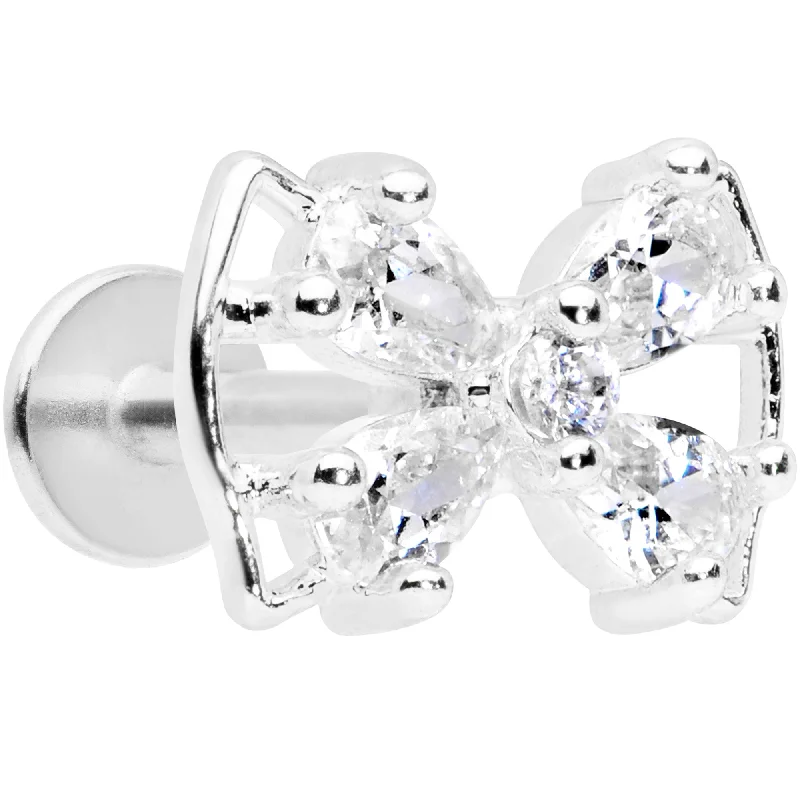 16 Gauge 5/16 Clear CZ Gem Beauty Bow Labret Monroe Tragus