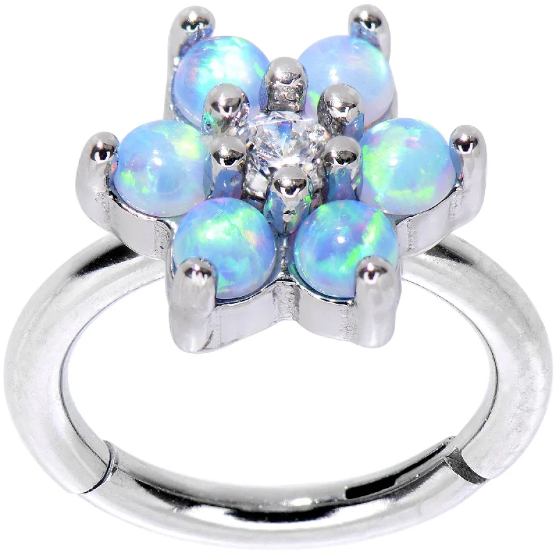 16 Gauge 5/16 Clear CZ Gem Blue Faux Opal Hinged Segment Ring