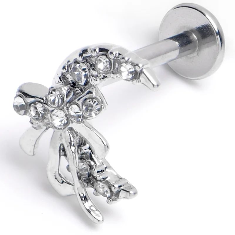 16 Gauge 5/16 Clear CZ Gem Bow Moon Labret Monroe Tragus