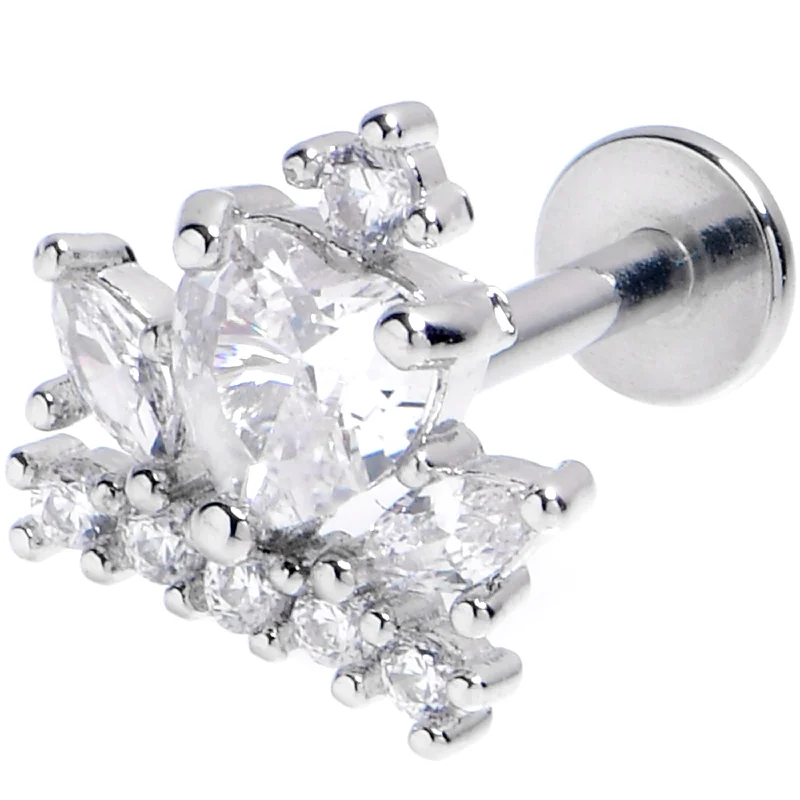 16 Gauge 5/16 Clear CZ Gem Crown Heart Labret Monroe Tragus