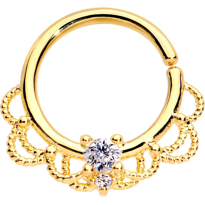 16 Gauge 5/16 Clear CZ Gem Gold Plated Seamless Circular Ring