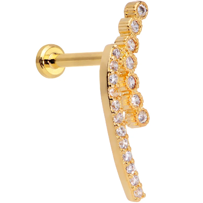 16 Gauge 5/16 Clear CZ Gem Gold Tone Curve Internal Thread Labret