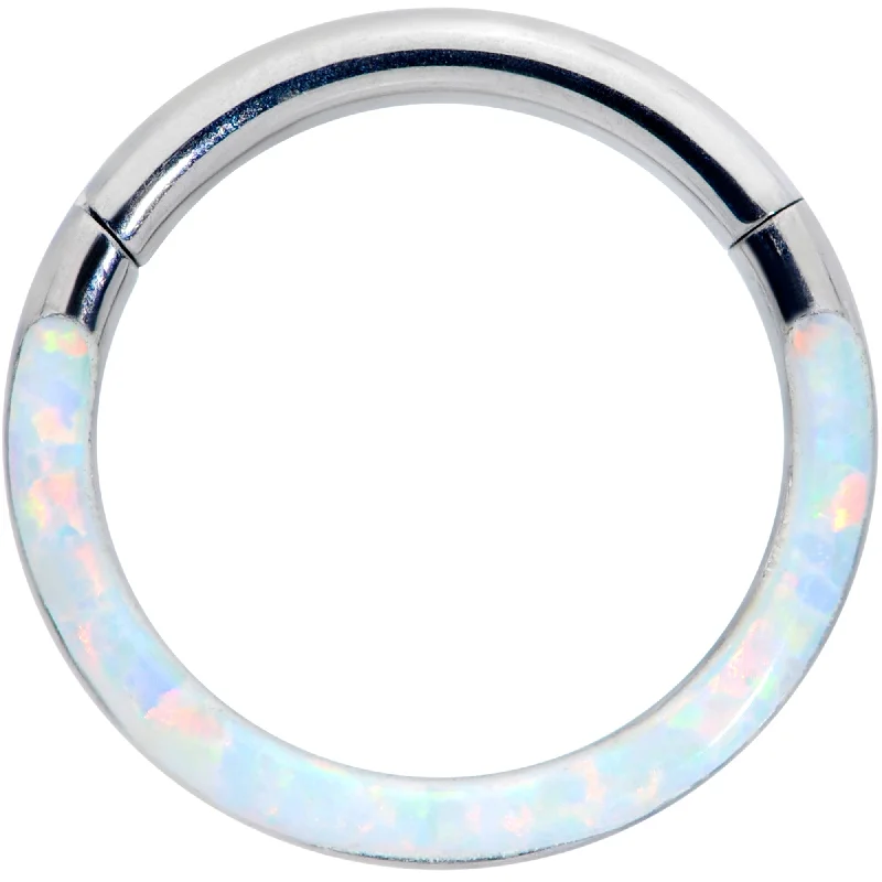 16 Gauge 5/16 White Synthetic Opal Implant Grade Titanium Segment Ring