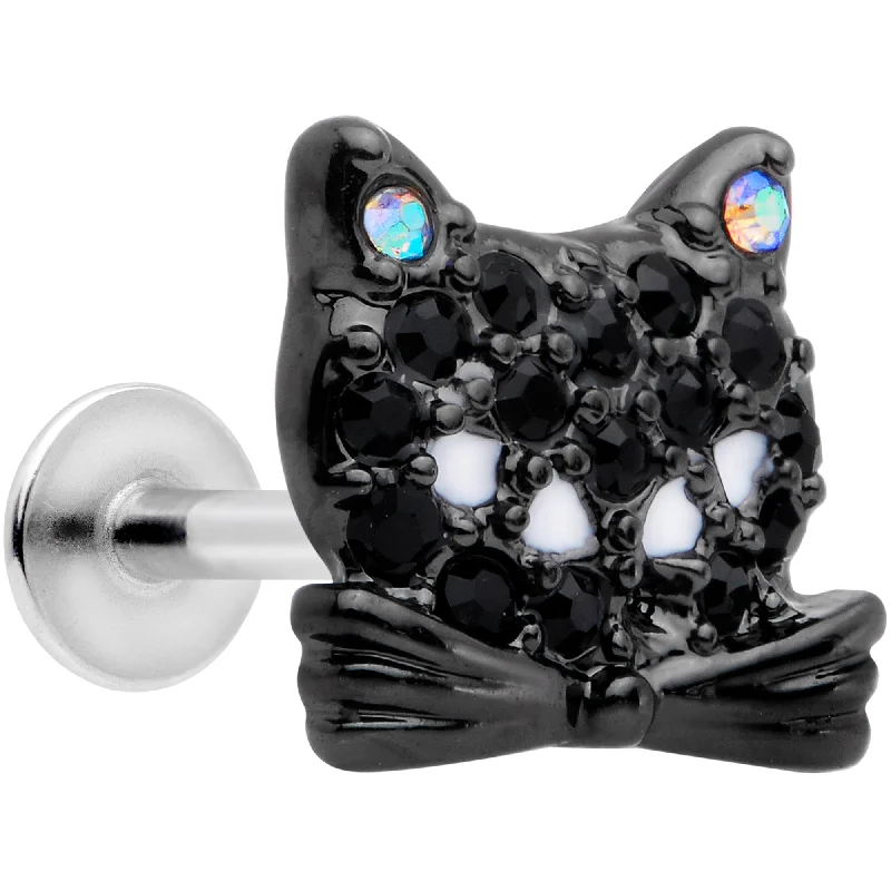 16 Gauge 5/16 Black Aurora Gem Crafty Kitty Cat Labret Monroe Tragus