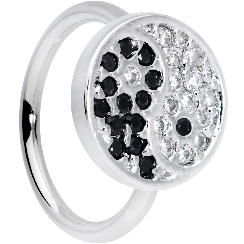 18 Gauge 3/8 Clear Black CZ Gem Yin Yang Nose Hoop