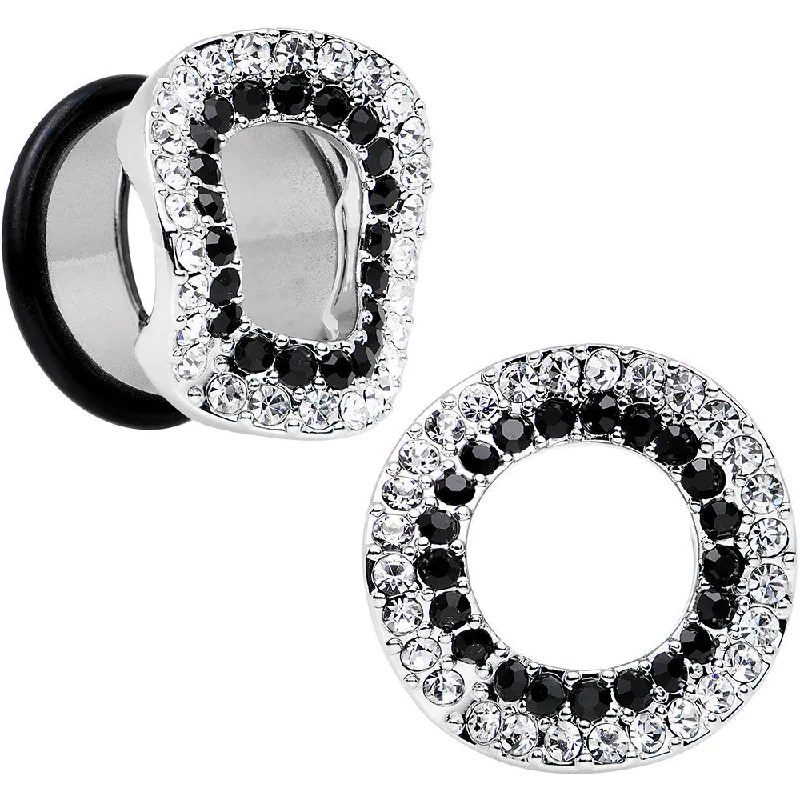 18mm Clear Black Gem Steel Warped Ring Single Flare Tunnel Plug Set