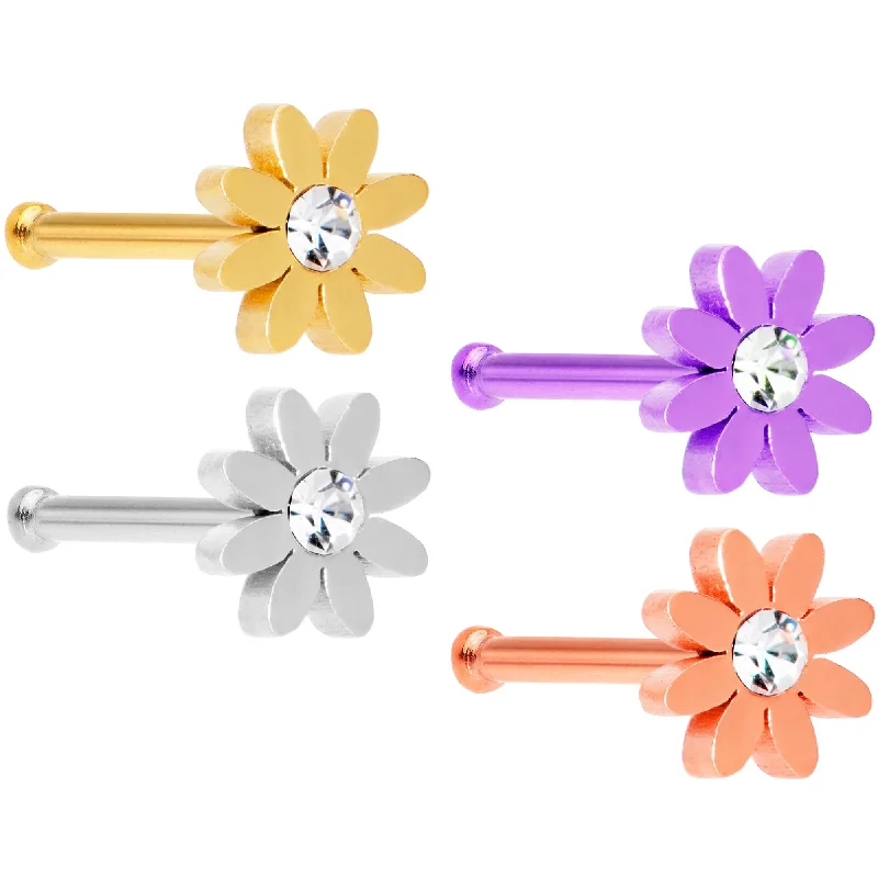 20 Gauge 1/4 Clear Gem Multicolor Flower Nose Bone Set of 4