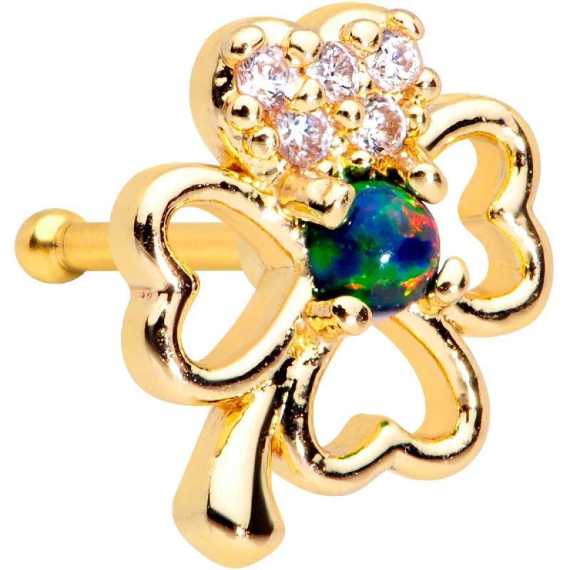 20 Gauge 1/4 Green Synthetic Opal Gold Tone Shamrock St Pats Nose Bone