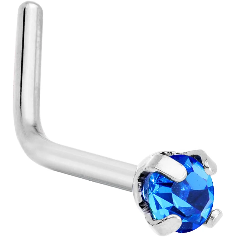 20 Gauge 1/4 Blue CZ Gem L Shaped Nose Ring