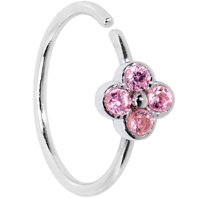 20 Gauge 3/8 Pink Gem Star Flower Seamless Circular Ring