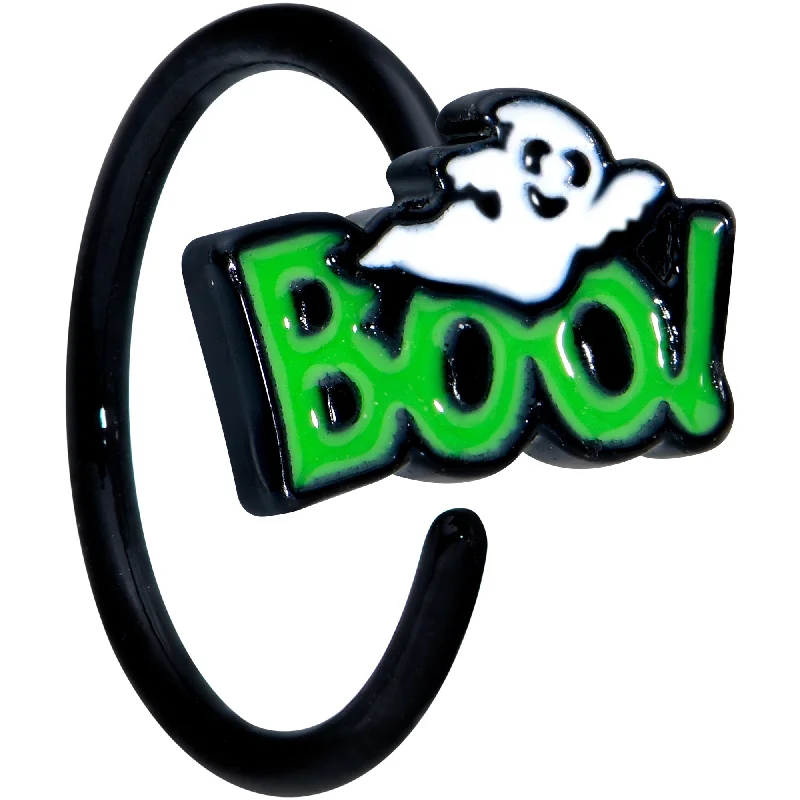 20 Gauge 5/16 Black Green Boo Ghost Halloween Nose Hoop