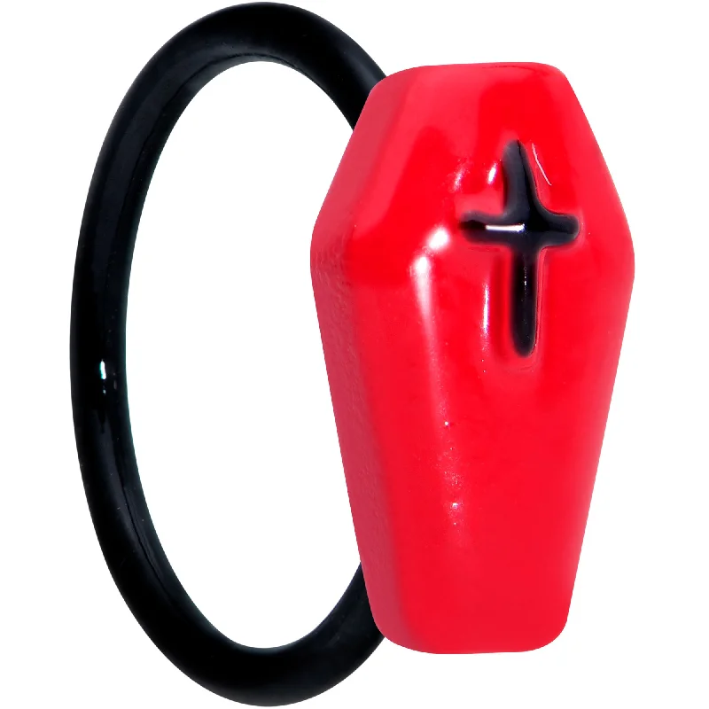 20 Gauge 5/16 Black Red Coffin Halloween Nose Hoop