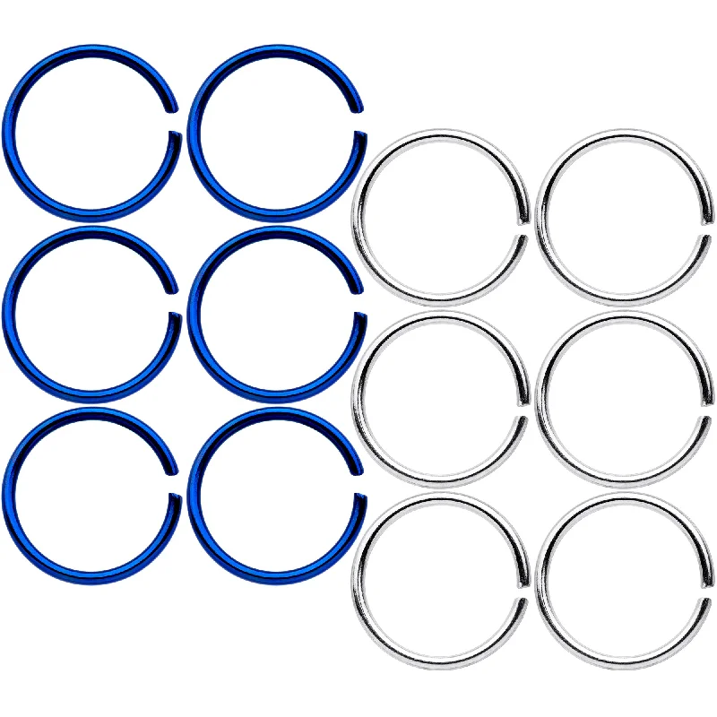 20 Gauge 5/16 Blue Anodized Steel Seamless Nose Hoop Set of 12