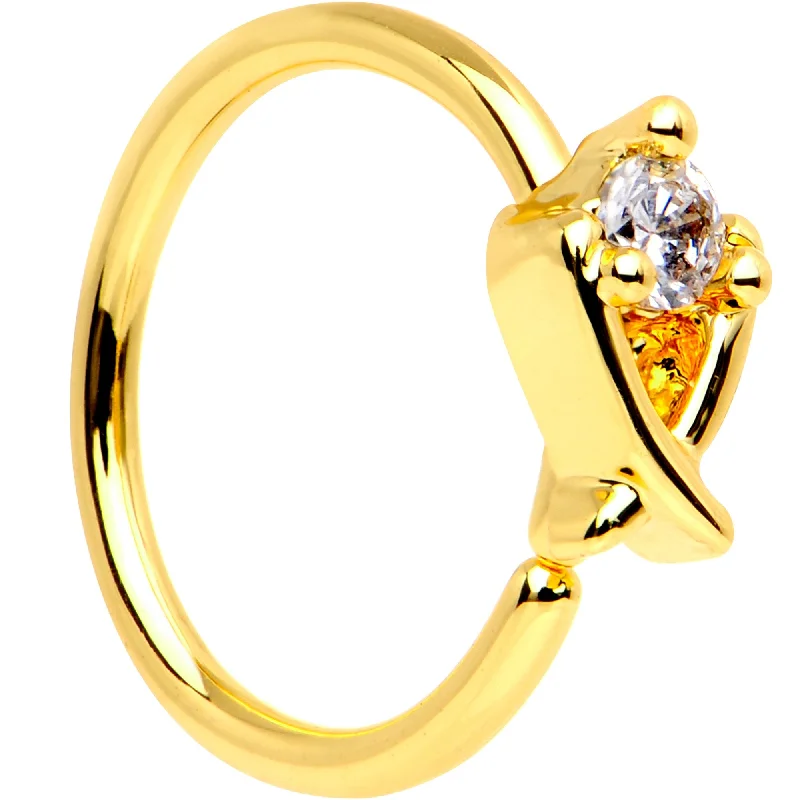 20 Gauge 5/16 Clear CZ Gem Gold PVD Crisscross Seamless Circular Ring