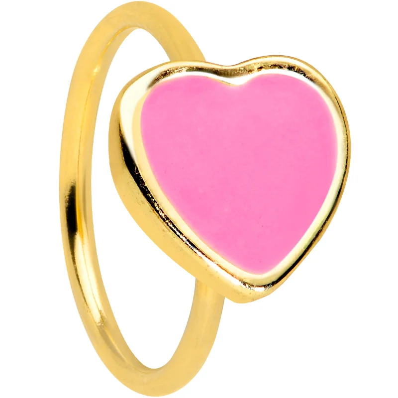 20 Gauge 5/16 Gold Tone Pink Heart Nose Hoop